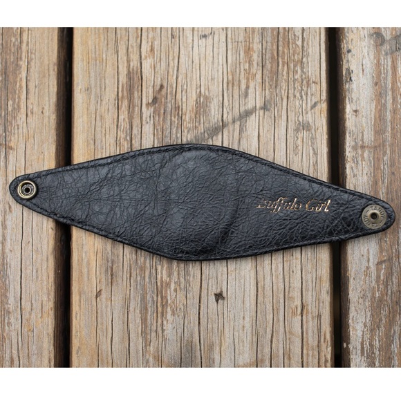 BUFFALO GIRL BLACK MANDALA LEATHER CUFF BRACELET WITH AUSTRALIAN CHRYSOCOLLA - Picture 3 of 8